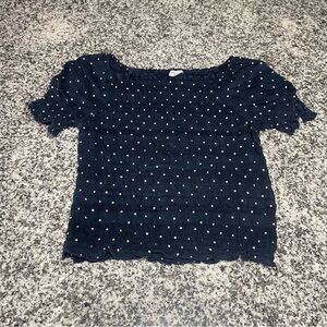 Abercrombie kids 15/16 puffed sleeve smocked navy white polkadot off shoulder